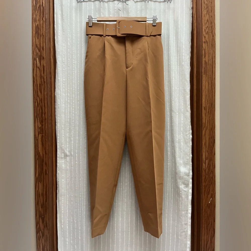 NWT ZARA High Waisted Trousers Belted Pants Blogger Favorite Size S - Picture 6 of 13
